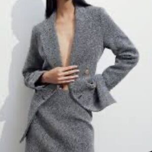 H&M Textured Weave Fitted Blazer in Grey/Salt and Pepper - SZ L